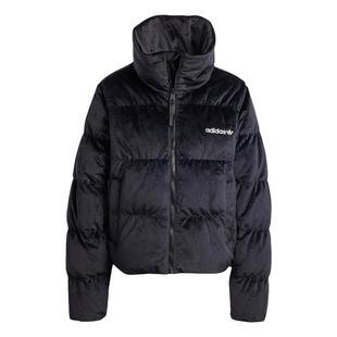 阿迪达斯三叶草女子保暖外套2024冬款天鹅绒短款休闲羽绒服IW8439