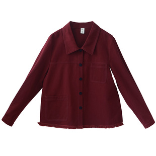 现货【清梦天河】安克拉红衬衫领牛仔棉短外套红格子半身裙女秋装