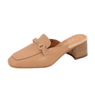 小码拖鞋女外穿32码33网红粗跟穆勒鞋春新款软皮懒人时尚气质半拖