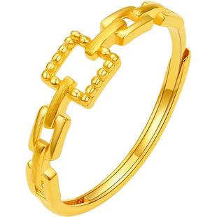 周六福黄金戒指女5G足金活口计价INS风方扣链条无极金新年礼物