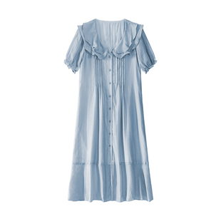 【温柔潮汐】天丝短袖连衣裙仙女裙子小个子日常通勤百搭宽松长裙