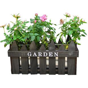 北欧式复古实木手工绿萝箩室内花盆长方形木栅栏创意花盆