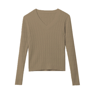 v领气质短款毛衣女士2026春季新款 小个子修身套头内搭针织打底衫