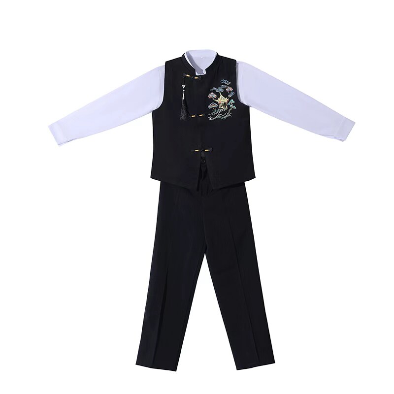 中国风儿童合唱服小学生诗歌朗诵表演服学院风班服中式马甲套装秋