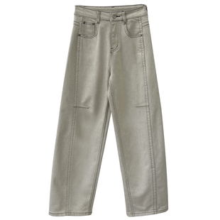 白牛也能巨显瘦！明线高腰弯刀牛仔裤女秋冬裤子宽松直筒阔腿裤