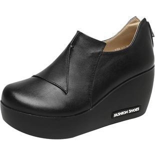 2026春新款头层牛皮厚底深口单鞋女松糕底学院风拉线简约女鞋皮鞋