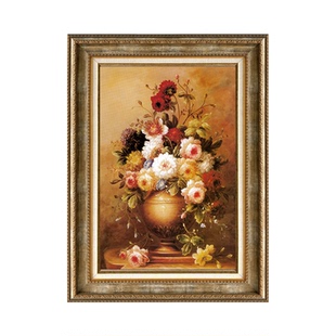 美式玄关装饰画欧式复古仿油画别墅走廊过道壁画餐厅客厅花卉挂画