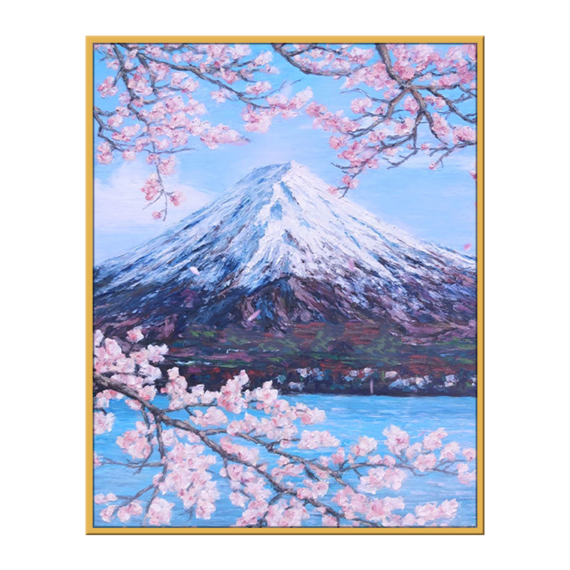 富士山下樱花数字油画diy手工填充画画填色油彩画手绘涂装饰挂画