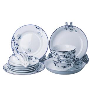 红叶陶瓷景德镇高档餐具套装釉中彩碗碟家用16头青花莲中餐具