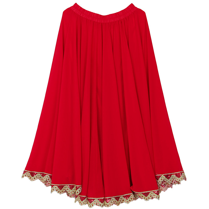 新疆舞蹈演出服720大摆金边半身裙民族舞蹈夏季款舞裙维族舞服装