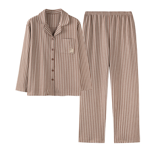 卡之恋冬季睡衣女款加厚长袖德绒保暖格纹长裤可外穿毛绒家居服秋