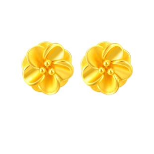 梦金园茉莉花黄金耳钉3D硬金耳饰足金耳环花朵小清新闺蜜礼物女士