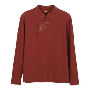 新中式秋冬季德绒打底衫女可外穿斜襟刺绣保暖内搭复古国风上衣女