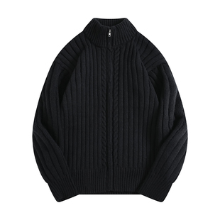 BOYUE帛跃纯色轻奢立领开衫毛衣坑条百搭休闲通勤拉链针织外套男