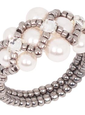 施家珍珠白钻戒指原创手工编织