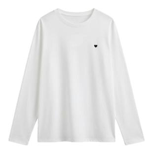 BW 慵懒风休闲修身爱心正肩长袖T恤女打底衫舒适极简主义穿搭