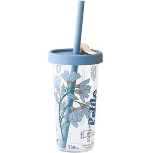 GOING HOME硅胶吸管高硼硅透明玻璃夏日水杯高颜值女生大容量杯子