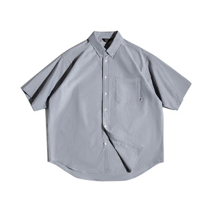 马登工装 美式复古oversize白色叠穿短袖衬衫宽松cityboy衬衣男夏