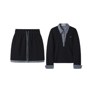 西町村屋miu系套装2026春新款学院风格纹正反拼接上下套XABA10229