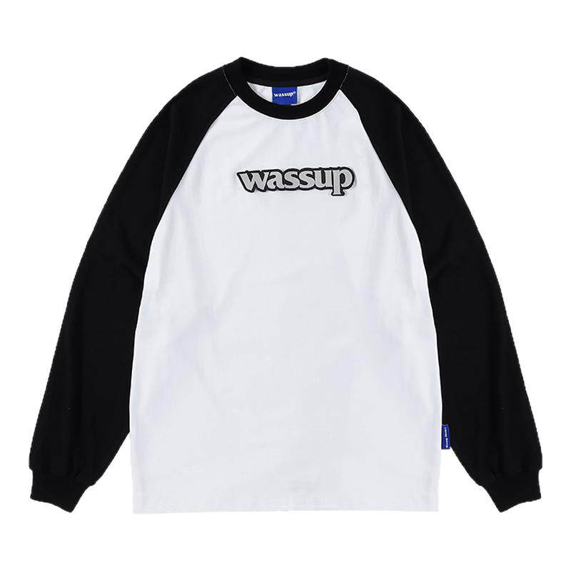 WASSUP插肩袖魔术贴长袖T恤情侣
