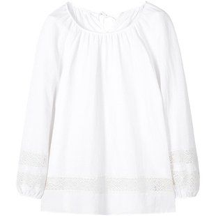URLAZH有兰新款简约白色气质蕾丝 精致刺绣娃娃衫度假风上衣女