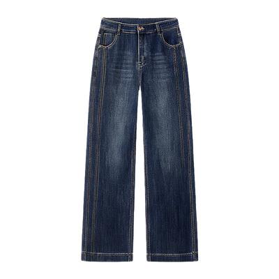 采多宝大码女装胖mm2025冬季新款高腰直筒复古蓝牛仔裤EDK6077