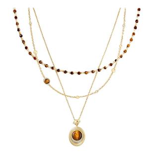 MISS ETOILE虎眼石串珠项链女轻奢多层叠戴锁骨链高级感毛衣链