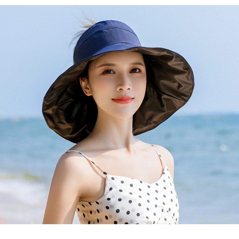 新款uv防晒遮阳帽女大头太阳帽紫外线批发折叠顶防空夏季围渔夫帽