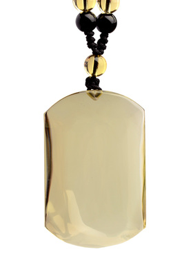 天然黄水晶无字平安无事牌吊坠