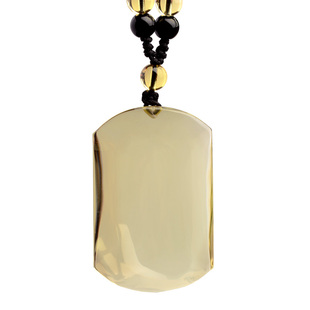 天然黄水晶无字平安无事牌吊坠男项链女方牌原石定制刻字挂件礼物