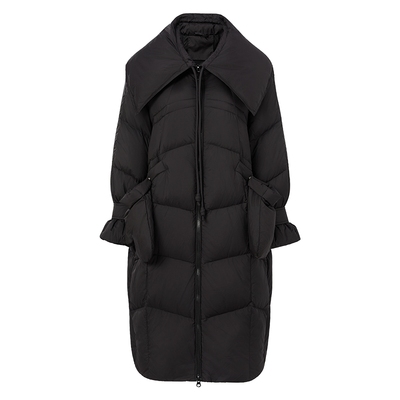 朗曼笛娃娃领鹅绒羽绒服女中长款百搭上衣2025冬新款通勤气质外套