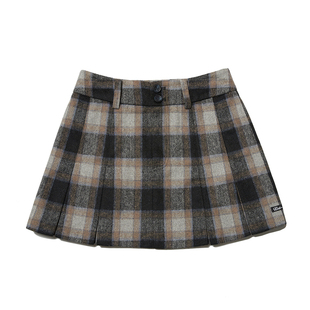 樱桃KIRSH a字格子百褶裙半身裙女秋冬学院风毛呢韩版半身短裙