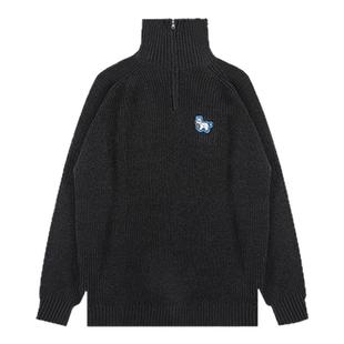 sameuoo散养文化西高地小狗黑色高领毛衣慵懒中性风针织衫女秋冬