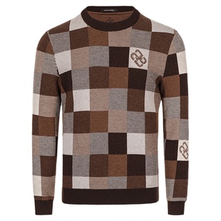 BRAUN BUFFEL/布兰施男士商务休闲格子长袖圆领毛衫保暖羊毛毛衣