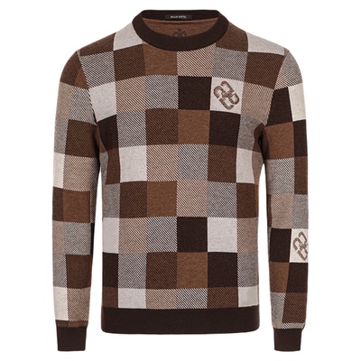 布兰施男士保暖羊毛格子毛衣