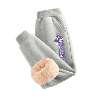 棉致女童加绒裤子秋冬2025新款冬季加厚羊羔绒卫裤一体绒儿童棉裤