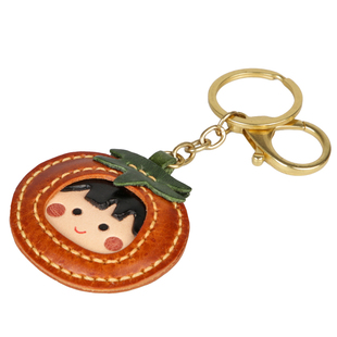 诸事顺利 手工植鞣头层牛皮柿子娃娃挂件复古可爱真皮挂饰钥匙扣