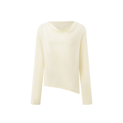 女士荡领慵懒风显瘦长袖T恤