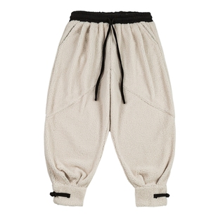 男士国风羊羔绒裤子男款冬季加绒灯笼裤加厚潮牌2025新款休闲男裤