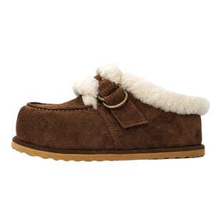 IN&IN【云绒勃肯】真皮羊毛雪地靴厚底棉鞋女鞋保暖冬季半拖拖鞋