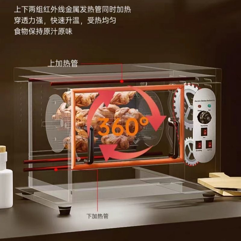 台式自动旋转商用电热烤鸡炉烤鸭腿烤鸽子烤炉大型烤肉排箱烤禽箱