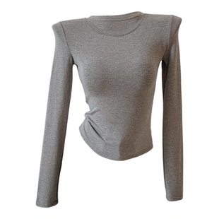 白色磨毛圆领打底衫女装内搭2025秋冬季新款T恤加绒加厚修身上衣