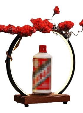 创意转台酒水展示架酒瓶发光底座旋转灯圈底座环形白红酒品鉴装饰