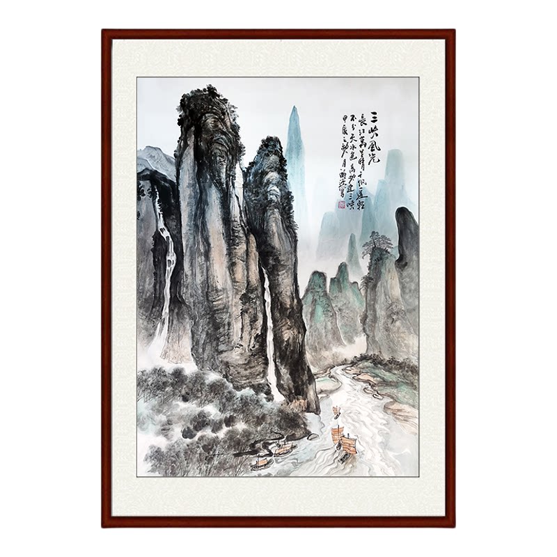 纯手绘手工国画玄关过道宝塔图登高图三峡图雪景图仿古山水靠山图
