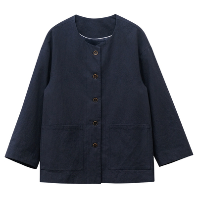 韩系休闲宽松气质通勤圆领外套女