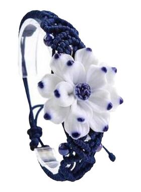 手链手工民族风蓝色女陶瓷花朵