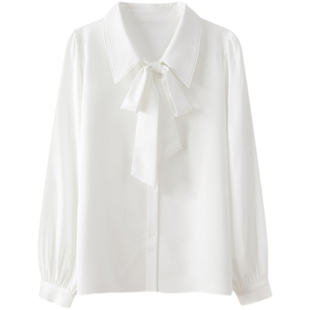 通勤蝴蝶结系带白色衬衫女秋冬加绒加厚内搭大码职场正装面试上衣