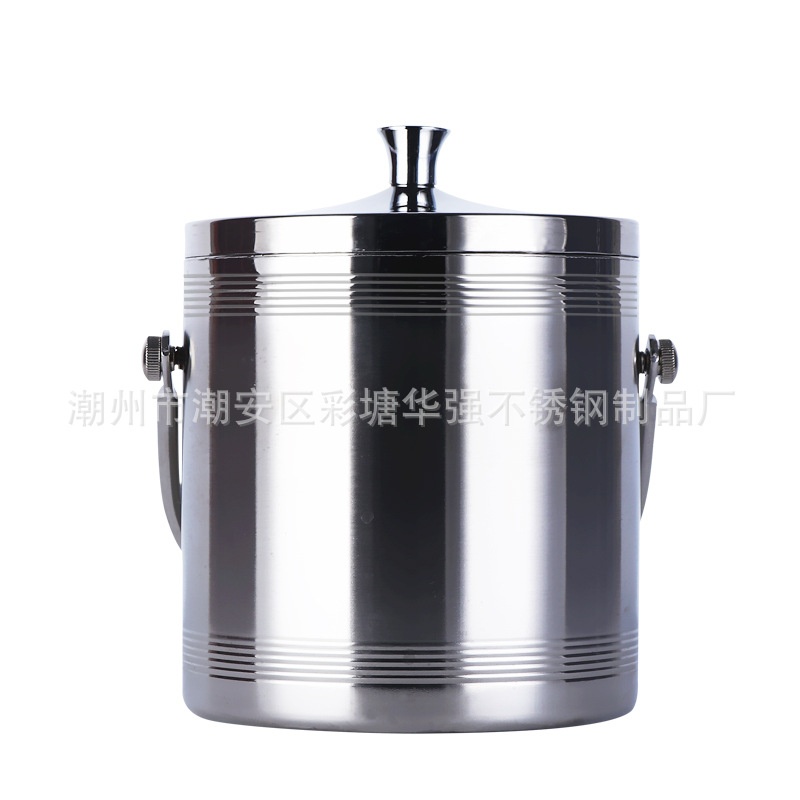 跨境现货家用不锈钢豪华双层冰粒冰桶1L/1.4L2L手提蓄桶/冰粒双耳