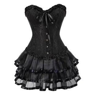 暗黑性感黑天鹅重工提花收腰显瘦束身胸衣公主蓬蓬裙生日聚会套裙