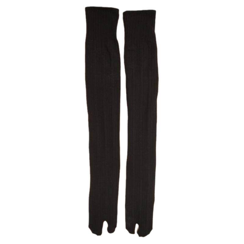 日系女白色压力竖条纹显瘦短绒保暖分趾大腿袜宽边防滑二指过膝袜